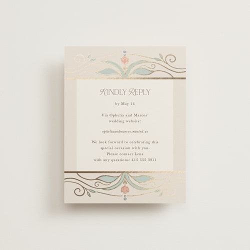This is a ivory rsvp cards with foil pressed by Maria Hilas-Louie called ornate elegance printing on signature in standard