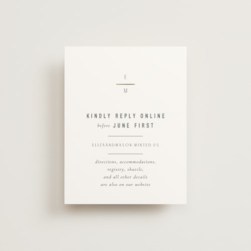This is a granite rsvp cards with foil pressed by Jackie Mangiolino called minimal monogram printing on signature in standard