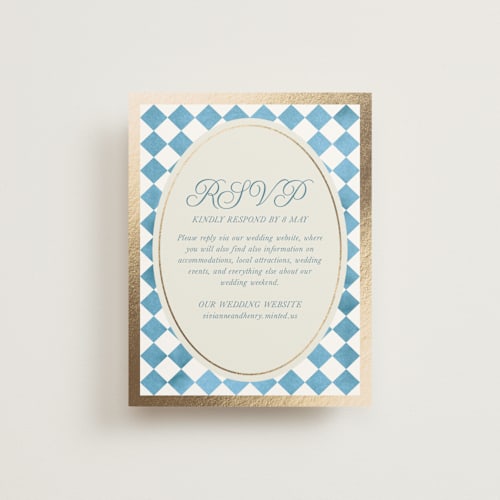 This is a sky rsvp cards with foil pressed by Jackie Crawford called knightsbridge printing on signature in standard