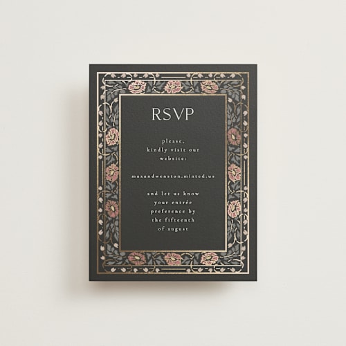 This is a ebony rsvp cards with foil pressed by Ana de Sousa called timeless nature printing on signature in standard