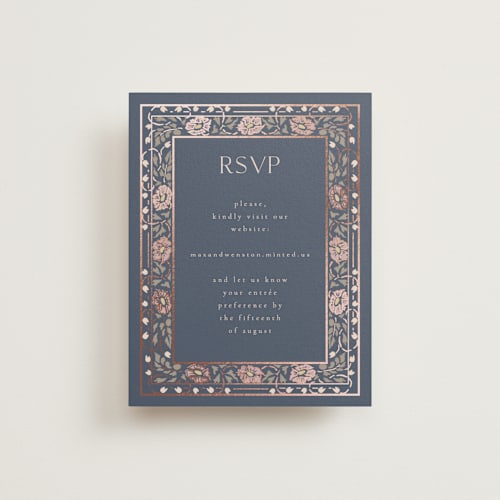 This is a sapphire rsvp cards with foil pressed by Ana de Sousa called timeless nature printing on signature in standard