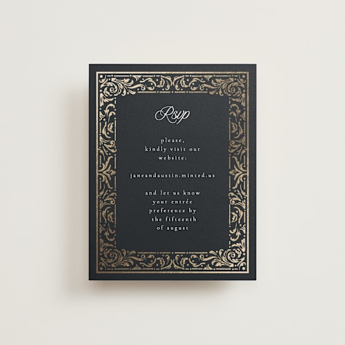 This is a onyx rsvp cards with foil pressed by Ana de Sousa called regency grace printing on signature in standard