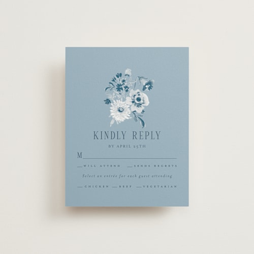 This is a pacific blue rsvp postcards by Itsy Belle Studio called ruban en fleur printing on signature in postcard