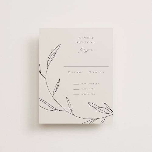 This is a taupe rsvp postcards by Kelly Schmidt called waldorf printing on signature in postcard