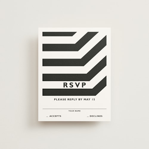 This is a black rsvp postcards by Aspacia Kusulas called desenfadado printing on signature in postcard