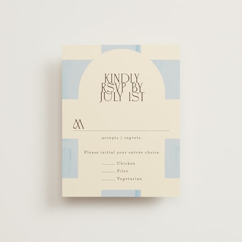 This is a ivory rsvp postcards by Baumbirdy called checker wash printing on signature in postcard