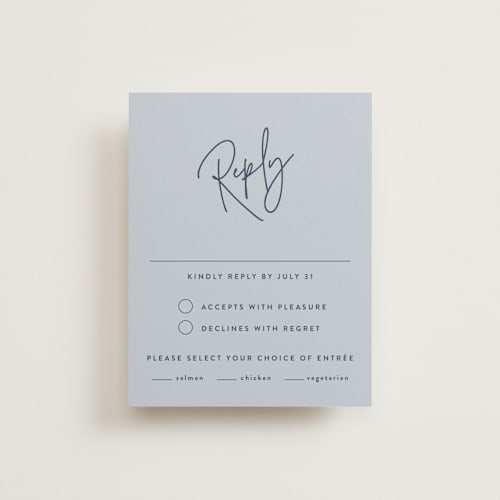 This is a navy rsvp postcards by JoAnn Jinks called marked printing on signature in postcard