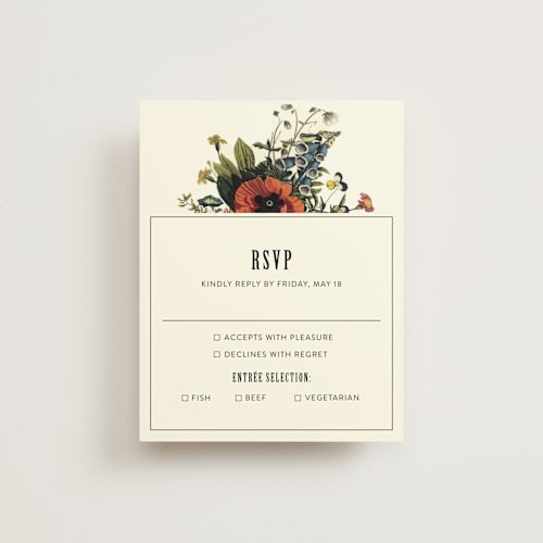 This is a vintage beige rsvp postcards by Alisa Wismer called vintage garden invite printing on signature in postcard