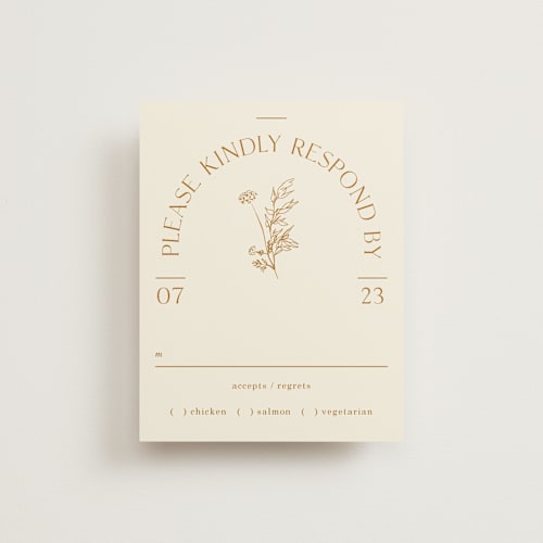 This is a cream rsvp postcards by Baumbirdy called floral type arch printing on signature in postcard