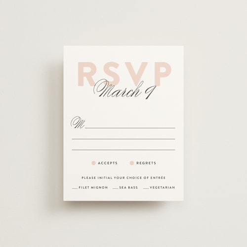 This is a blush rsvp postcards by Ariel Rutland called twirl monogram a printing on signature in postcard