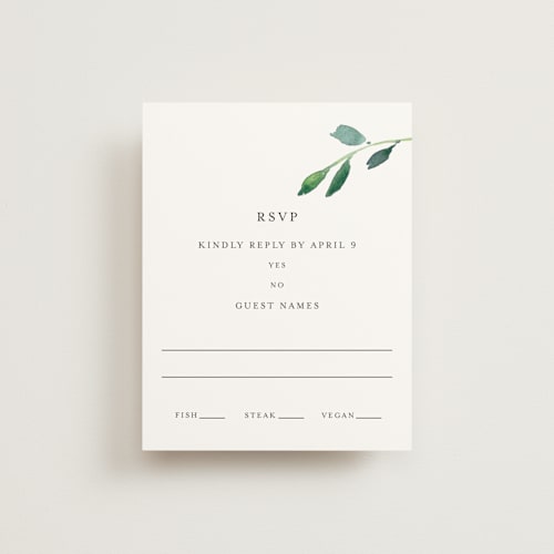 This is a floral rsvp postcards by Mere Paper called spring wildflowers printing on signature in postcard