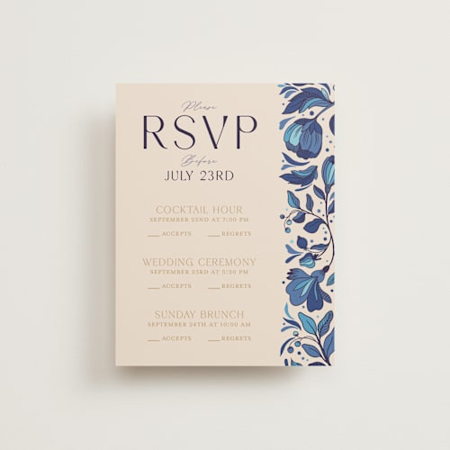 This is a cerulean rsvp cards with standard by GeekInk Design called gilded printing on signature in standard