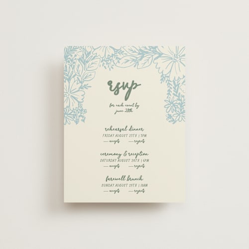 This is a waterfall rsvp cards with standard by Kelly Watkins called bloom printing on signature in standard