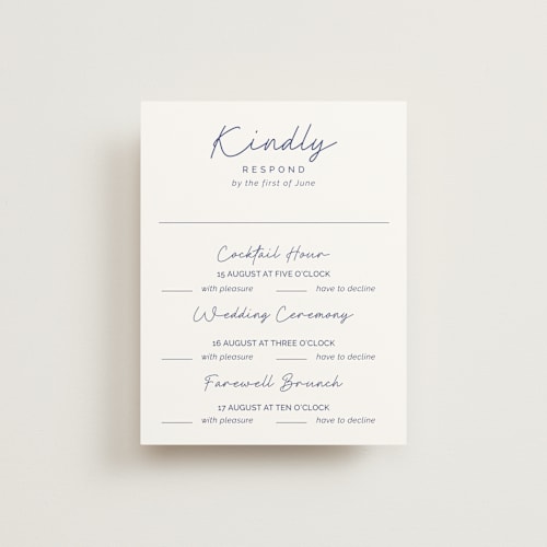 This is a cerulean rsvp cards with standard by Zani van Zyl called santorini printing on signature in standard