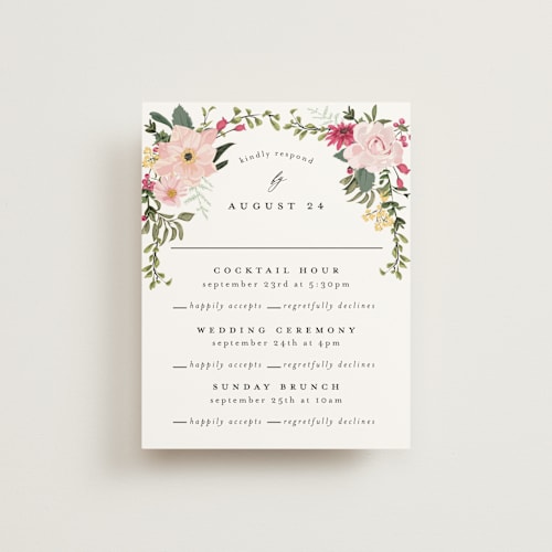 This is a tropical rsvp cards with standard by Susan Moyal called forest flowers printing on signature in standard