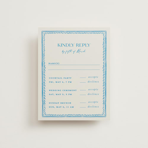 This is a ocean rsvp cards with standard by Pati Cascino called mediterraneo printing on signature in standard