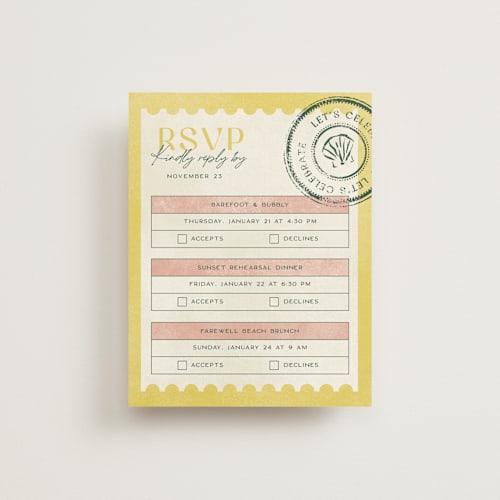 This is a island citrus rsvp cards with standard by Pixel and Hank called coastal drift printing on signature in standard