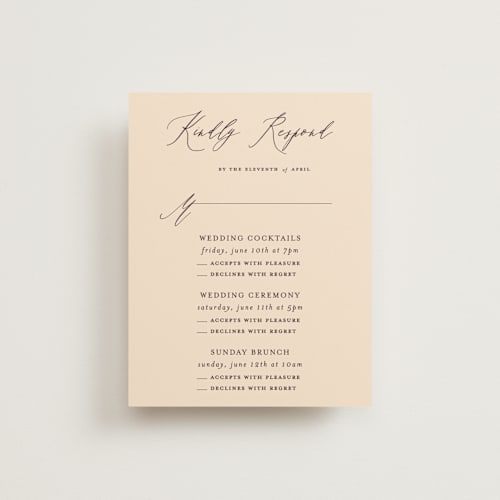 This is a mocha rsvp cards with standard by Benita Crandall called un mariage photographique printing on signature in standard