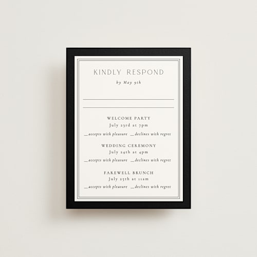 This is a black tie rsvp cards with standard by Susan Moyal called botanical love printing on signature in standard
