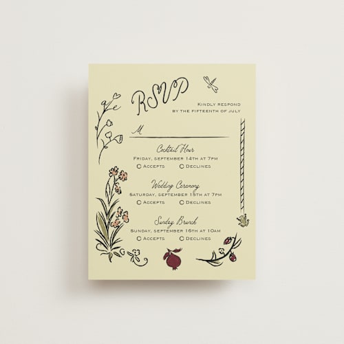 This is a oat rsvp cards with standard by Helena Vitto called love rests in a garden printing on signature in standard