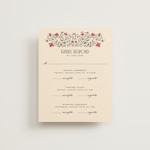 This is a almond rsvp cards with standard by Jenna Holcomb called tapestry printing on signature in standard