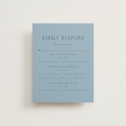 This is a pacific blue rsvp cards with standard by Itsy Belle Studio called ruban en fleur printing on signature in standard