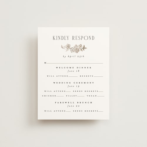 This is a sepia rsvp cards with standard by Itsy Belle Studio called daphne printing on signature in standard
