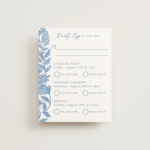 This is a porcelain rsvp cards with standard by Elly called porcelain floral printing on signature in standard