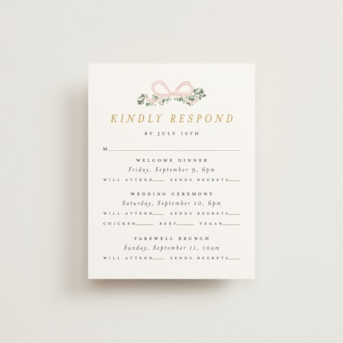 This is a blush rsvp cards with standard by Itsy Belle Studio called ribbonly frame printing on signature in standard