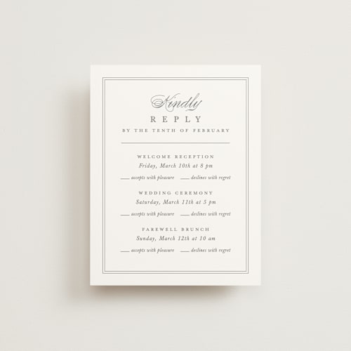 This is a ivory rsvp cards with standard by Amy Kross called crawford printing on signature in standard