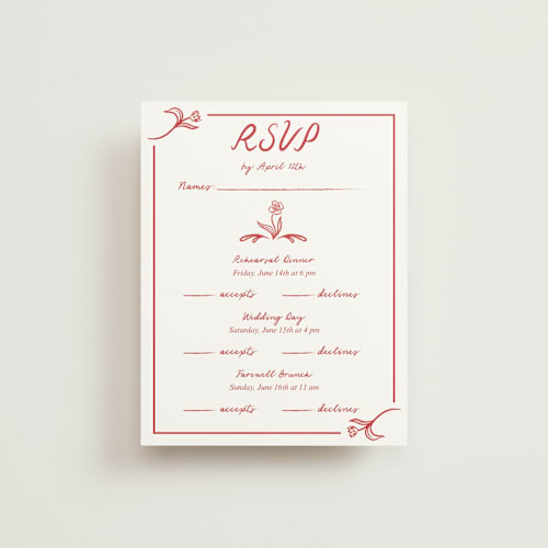 This is a brick rsvp cards with standard by Julia Liverton called love in bloom printing on signature in standard
