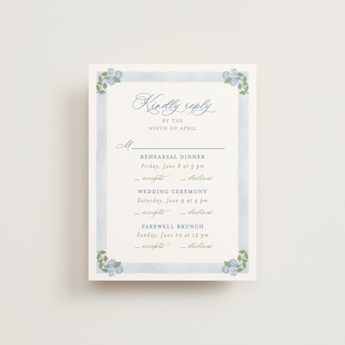 This is a ocean rsvp cards with standard by Creo Study called pillowy border printing on signature in standard