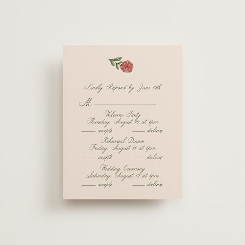 This is a coral fern rsvp cards with standard by Chris Griffith called wedding tapestry printing on signature in standard