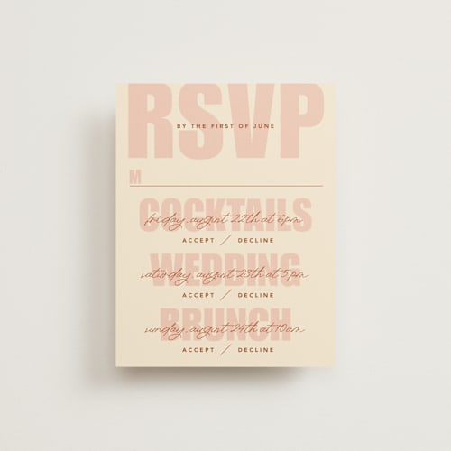 This is a blush rsvp cards with standard by Stacey Day called typographical poster printing on signature in standard
