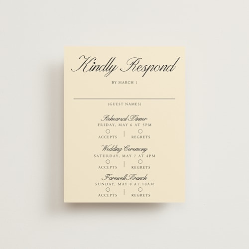 This is a sunshine rsvp cards with standard by Jen Ramsey called elegant and formal printing on signature in standard
