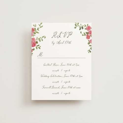 This is a azalea rsvp cards with standard by Everett Paper Goods called villa printing on signature in standard