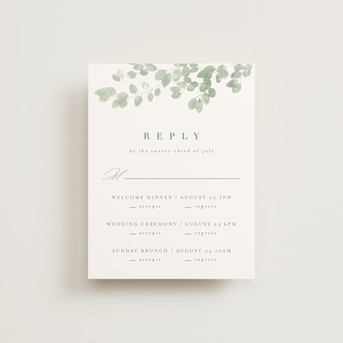 This is a eucalyptus rsvp cards with standard by Kristie Kern called vining printing on signature in standard