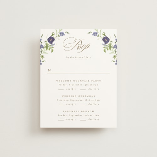 This is a iris rsvp cards with standard by Everett Paper Goods called wildflower trellis printing on signature in standard