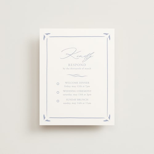 This is a pale cerulean rsvp cards with standard by Sabrin Deirani called ocean dreams printing on signature in standard