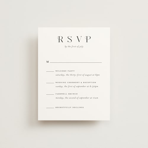 This is a tuxedo rsvp cards with standard by tuldok called embellished note printing on signature in standard