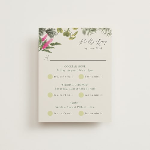 This is a lime rsvp cards with standard by Elly called tropical garden printing on signature in standard