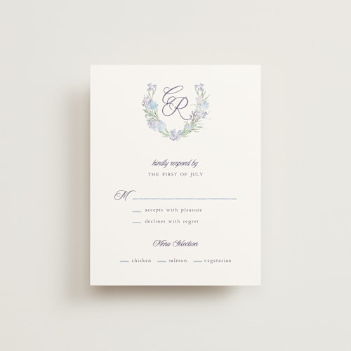 This is a toscana rsvp cards with standard by Claudia Orengo called hydrangea printing on signature in standard