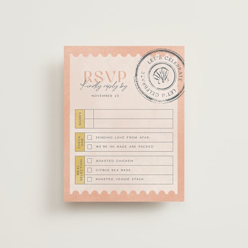 This is a grapefruit rsvp cards with standard by Pixel and Hank called coastal drift printing on signature in standard