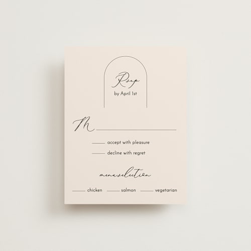 This is a buttercream rsvp cards with standard by Claudia Orengo called belle rose printing on signature in standard