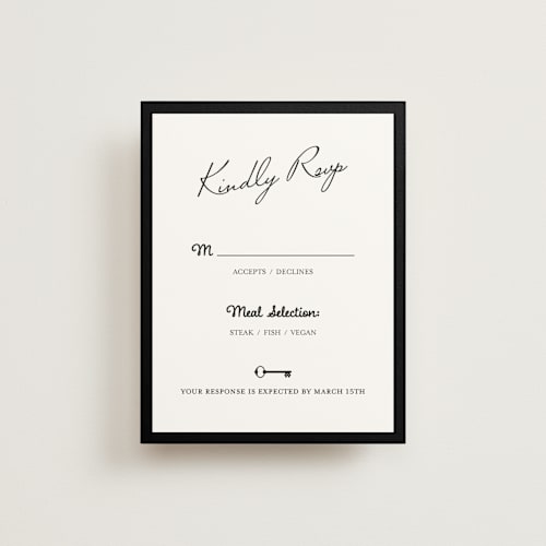 This is a ivory rsvp cards with standard by Studio Suku called hotel printing on signature in standard