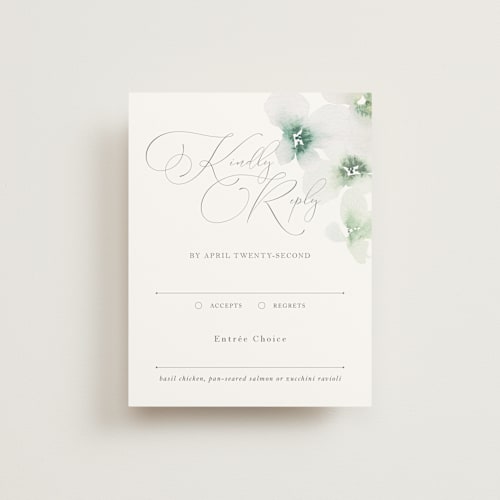This is a springtime rsvp cards with standard by Design Lotus called whispered printing on signature in standard