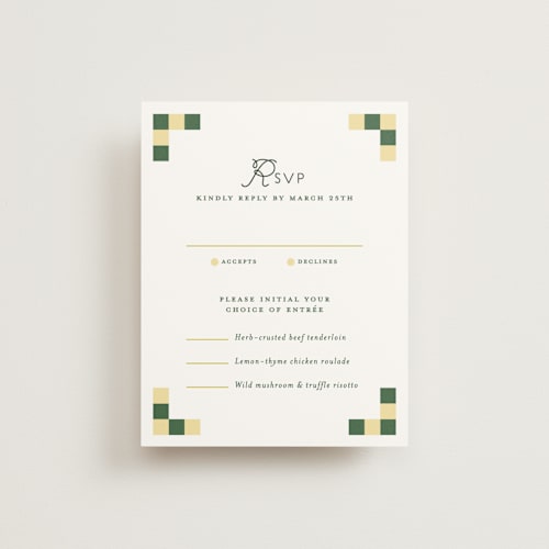 This is a citrus rsvp cards with standard by Angela Quan called grid printing on signature in standard