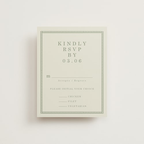 This is a mustard rsvp cards with standard by Baumbirdy called framed floral printing on signature in standard