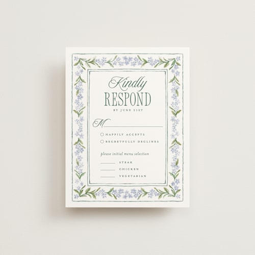 This is a wisteria rsvp cards with standard by Jenna Holcomb called vintage sketched printing on signature in standard