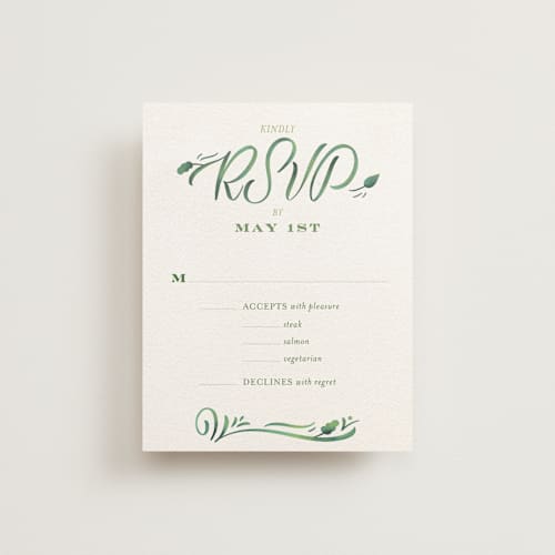 This is a ivory rsvp cards with standard by Laura Bolter called growing ampersand printing on signature in standard